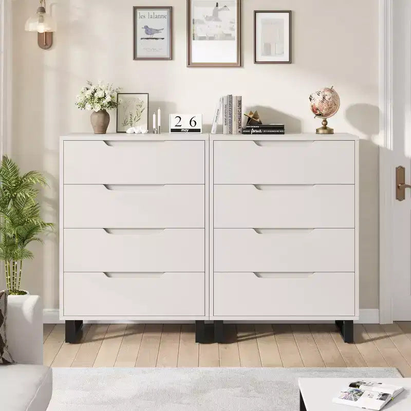 4 commodes de chambre, commode haute de 106 cm, armoire verticale autonome à tiroirs avec rangement, commode de rangement en bois pour chambre à coucher