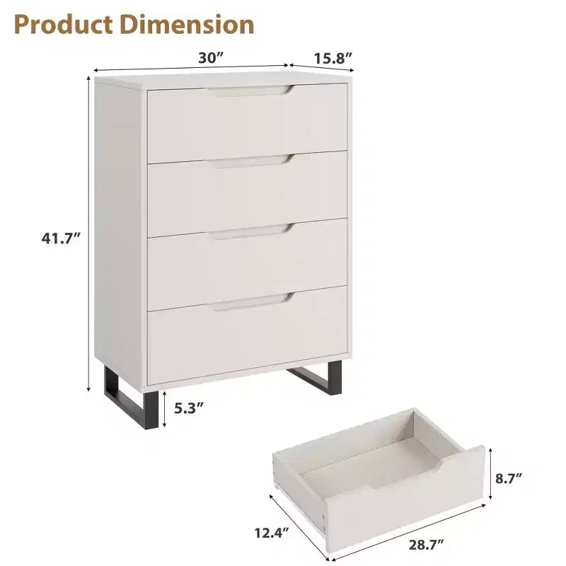 4 commodes de chambre, commode haute de 106 cm, armoire verticale autonome à tiroirs avec rangement, commode de rangement en bois pour chambre à coucher