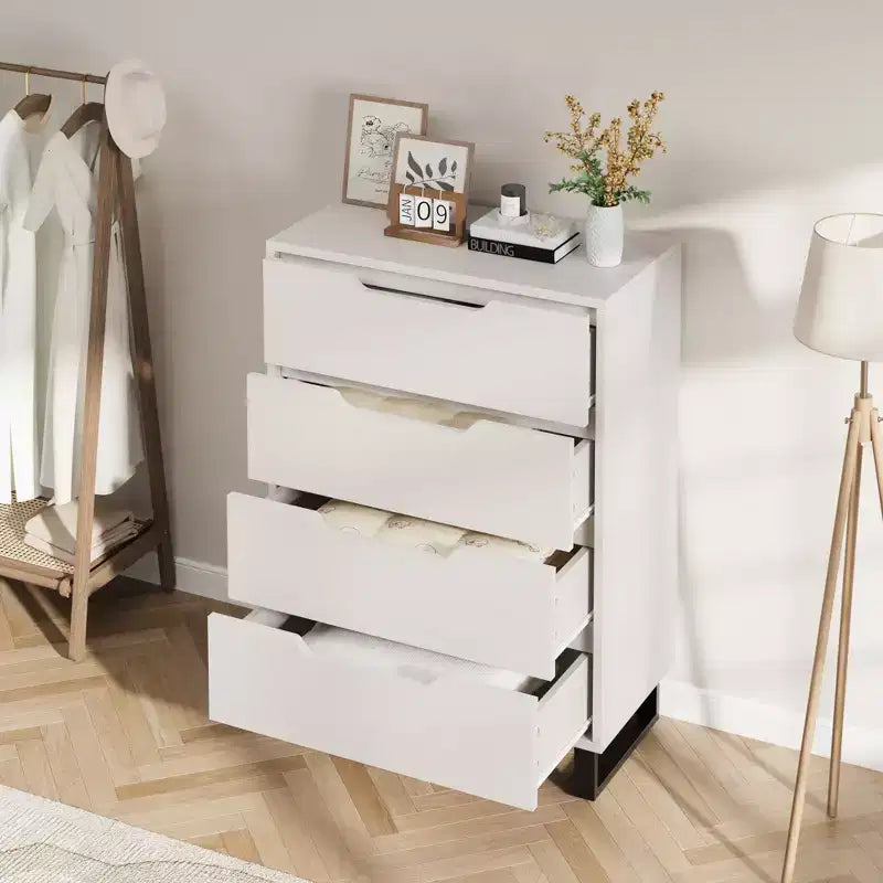 4 commodes de chambre, commode haute de 106 cm, armoire verticale autonome à tiroirs avec rangement, commode de rangement en bois pour chambre à coucher