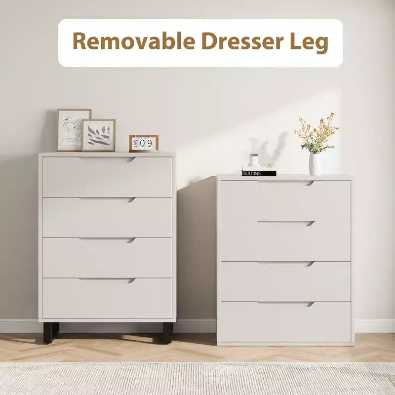 4 commodes de chambre, commode haute de 106 cm, armoire verticale autonome à tiroirs avec rangement, commode de rangement en bois pour chambre à coucher