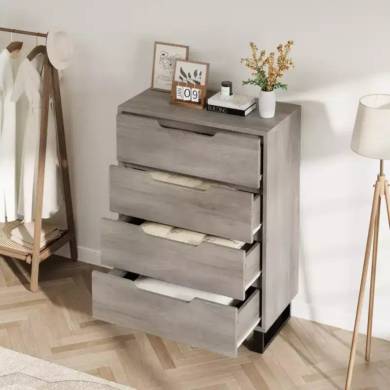 4 commodes de chambre, commode haute de 106 cm, armoire verticale autonome à tiroirs avec rangement, commode de rangement en bois pour chambre à coucher