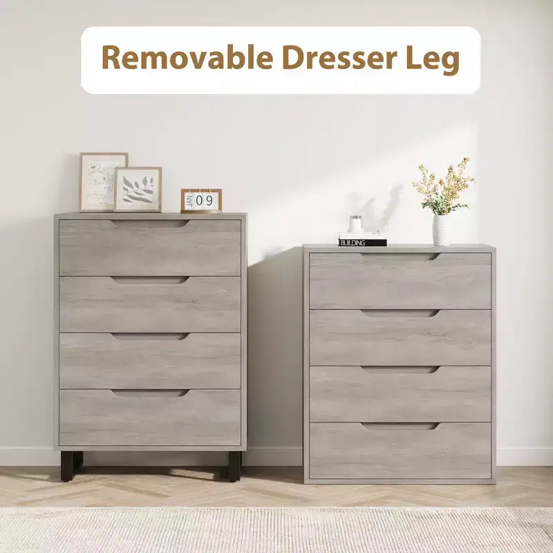 4 commodes de chambre, commode haute de 106 cm, armoire verticale autonome à tiroirs avec rangement, commode de rangement en bois pour chambre à coucher
