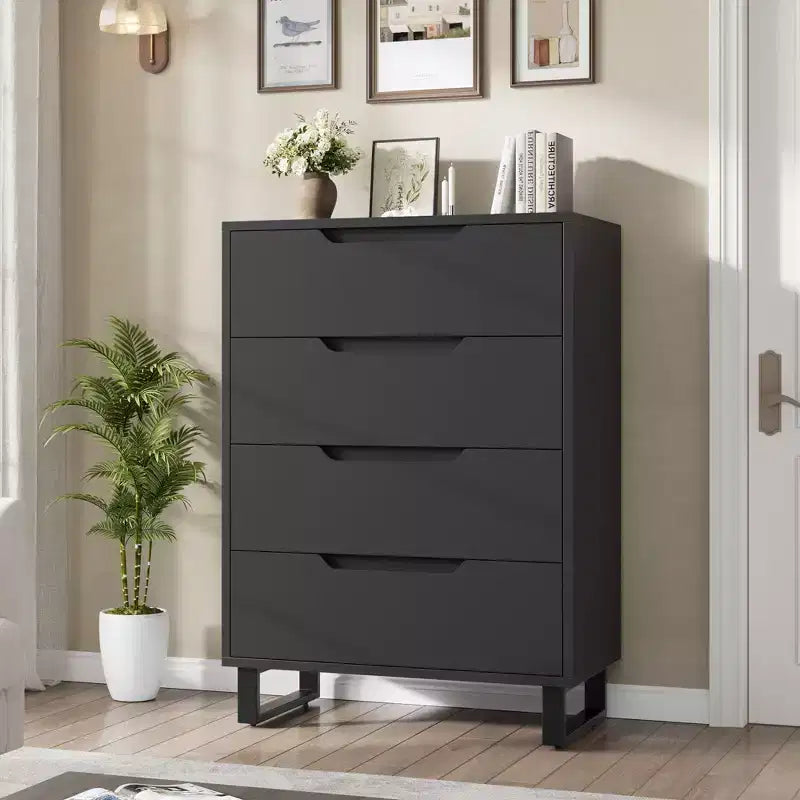 4 commodes de chambre, commode haute de 106 cm, armoire verticale autonome à tiroirs avec rangement, commode de rangement en bois pour chambre à coucher