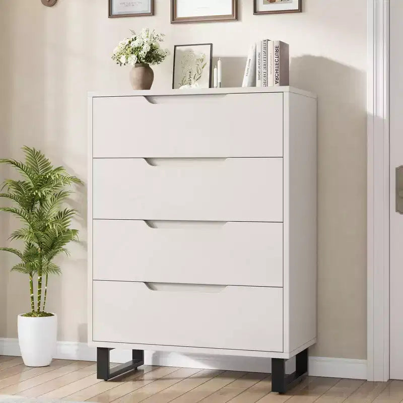 4 commodes de chambre, commode haute de 106 cm, armoire verticale autonome à tiroirs avec rangement, commode de rangement en bois pour chambre à coucher