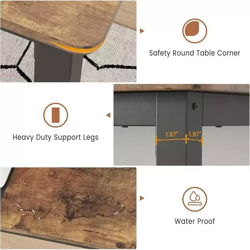 Table à manger rectangulaire avec plateau en bois et pieds en métal, idéale comme table de cuisine, table de conférence ou bureau pour la salle à manger et le salon