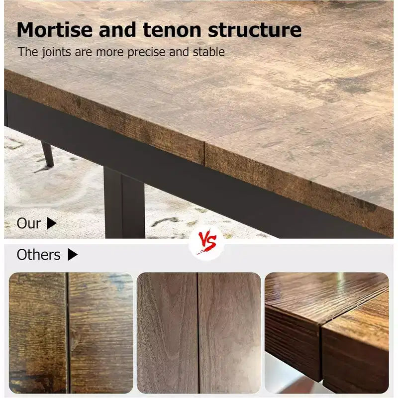 Table à manger rectangulaire avec plateau en bois et pieds en métal, idéale comme table de cuisine, table de conférence ou bureau pour la salle à manger et le salon