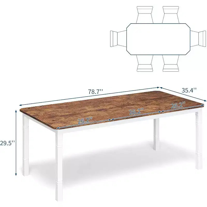Table à manger rectangulaire avec plateau en bois et pieds en métal, idéale comme table de cuisine, table de conférence ou bureau pour la salle à manger et le salon