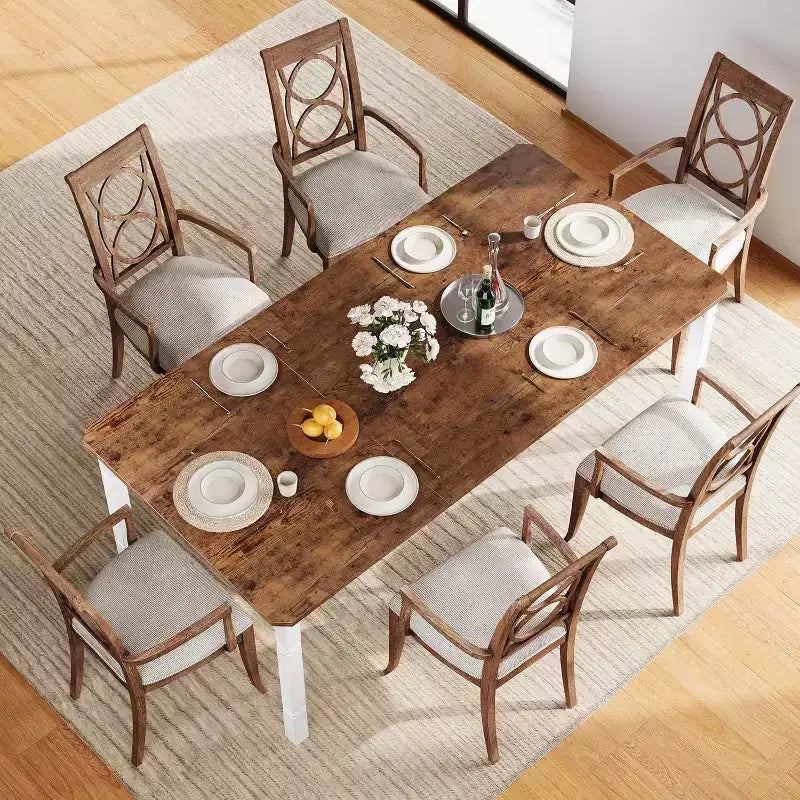 Table à manger rectangulaire avec plateau en bois et pieds en métal, idéale comme table de cuisine, table de conférence ou bureau pour la salle à manger et le salon