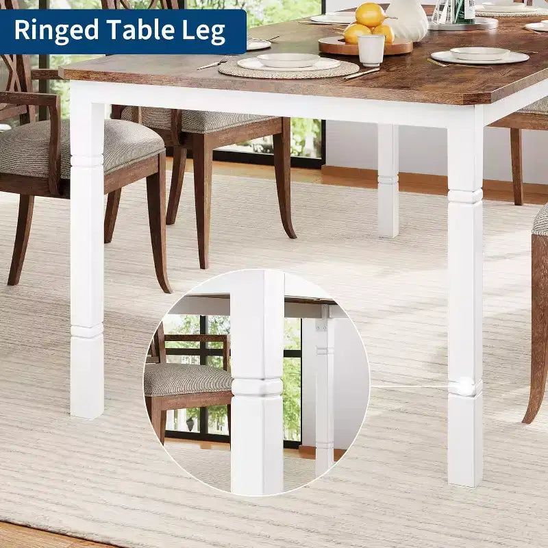 Table à manger rectangulaire avec plateau en bois et pieds en métal, idéale comme table de cuisine, table de conférence ou bureau pour la salle à manger et le salon