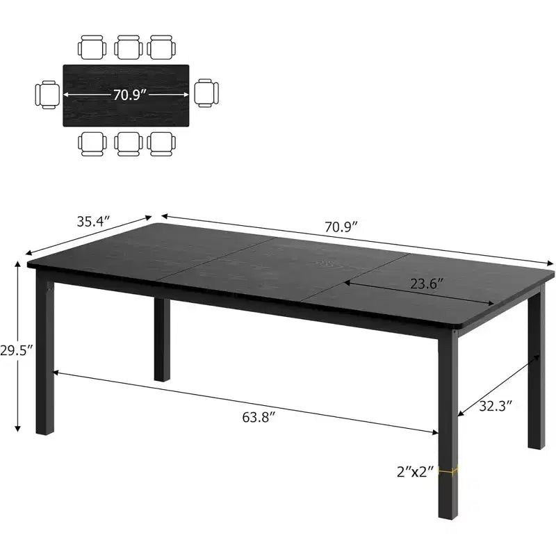 Table à manger rectangulaire avec plateau en bois et pieds en métal, idéale comme table de cuisine, table de conférence ou bureau pour la salle à manger et le salon