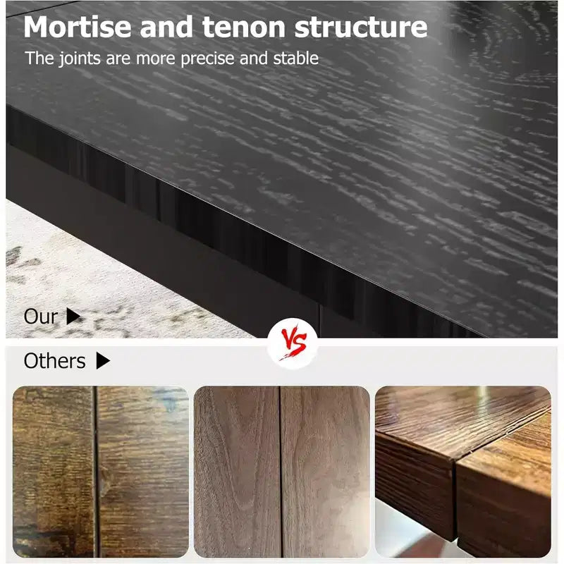 Table à manger rectangulaire avec plateau en bois et pieds en métal, idéale comme table de cuisine, table de conférence ou bureau pour la salle à manger et le salon