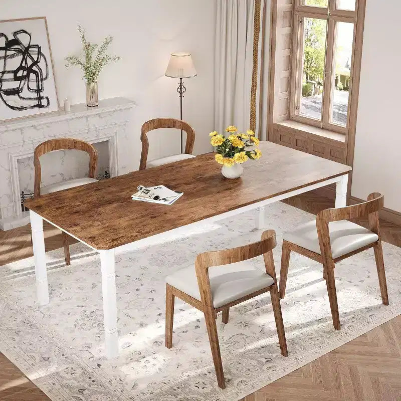 Table à manger rectangulaire avec plateau en bois et pieds en métal, idéale comme table de cuisine, table de conférence ou bureau pour la salle à manger et le salon