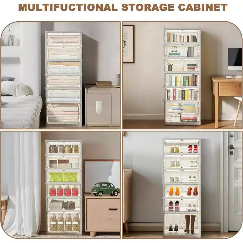 Étagère à Chaussures Pliable 6/9 Niveaux – Meuble de Rangement Empilable avec Portes Magnétiques Transparentes, Portable pour Placard, Entrée et Salon