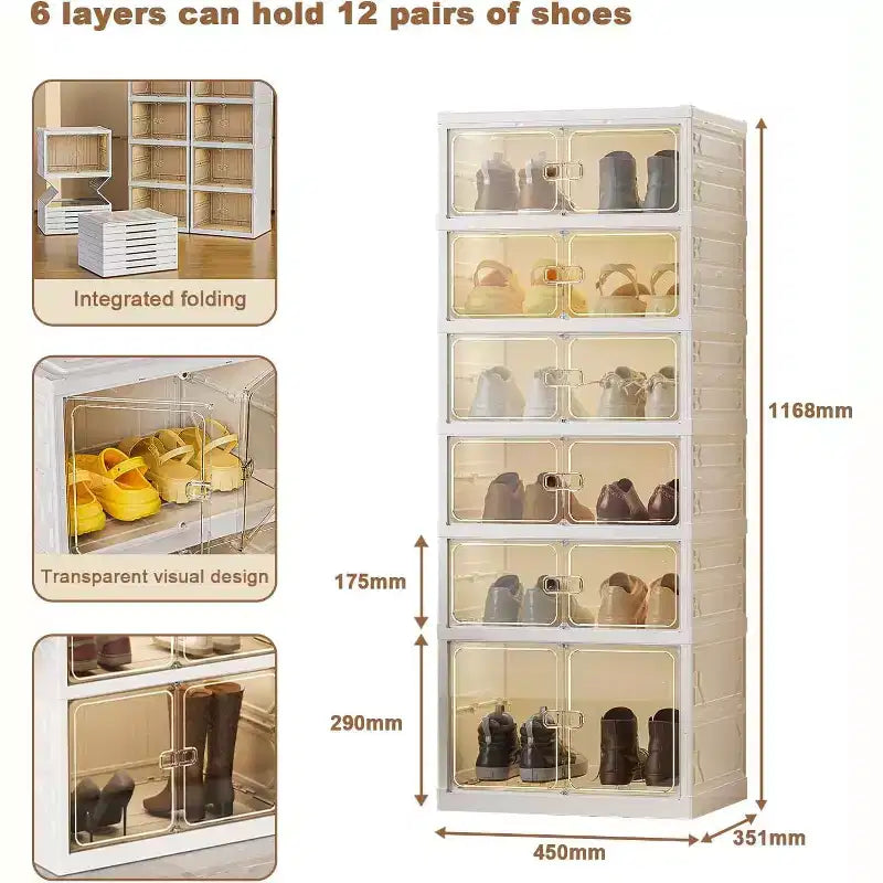 Étagère à Chaussures Pliable 6/9 Niveaux – Meuble de Rangement Empilable avec Portes Magnétiques Transparentes, Portable pour Placard, Entrée et Salon