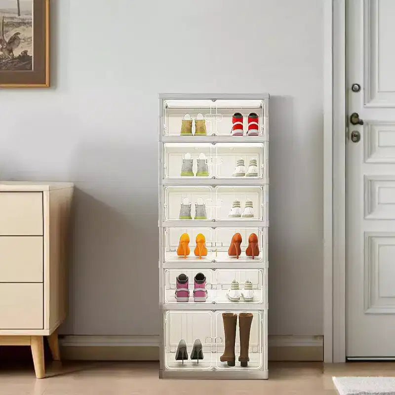 Étagère à Chaussures Pliable 6/9 Niveaux – Meuble de Rangement Empilable avec Portes Magnétiques Transparentes, Portable pour Placard, Entrée et Salon