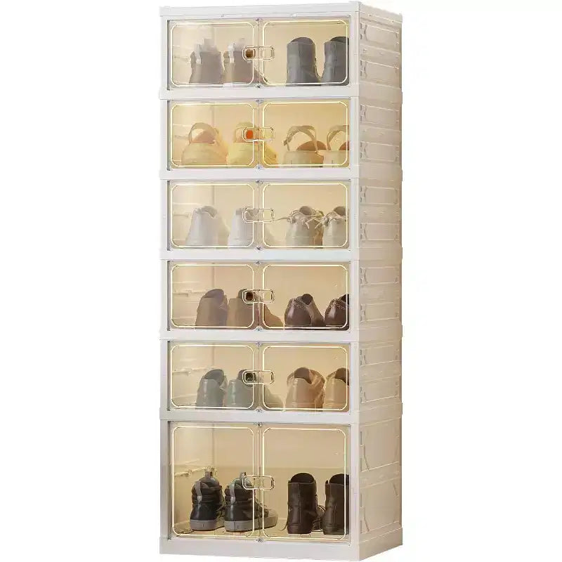 6/9-Tier Foldable Shoe Rack Organizer  Stackable Storage Cabinet with Magnetic Clear Doors, Portable for Closet, Entryway & Living Room