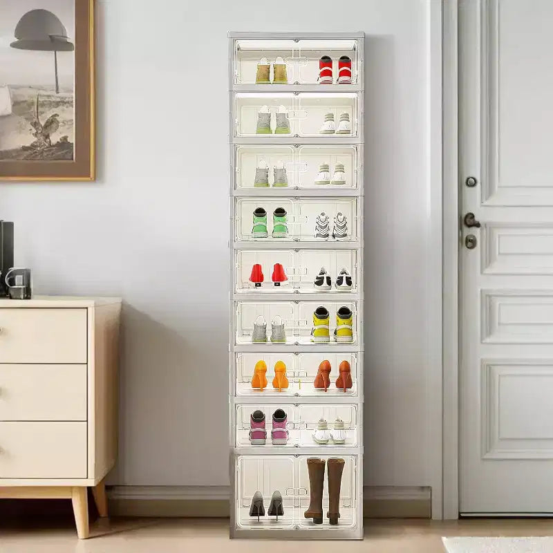 Étagère à Chaussures Pliable 6/9 Niveaux – Meuble de Rangement Empilable avec Portes Magnétiques Transparentes, Portable pour Placard, Entrée et Salon