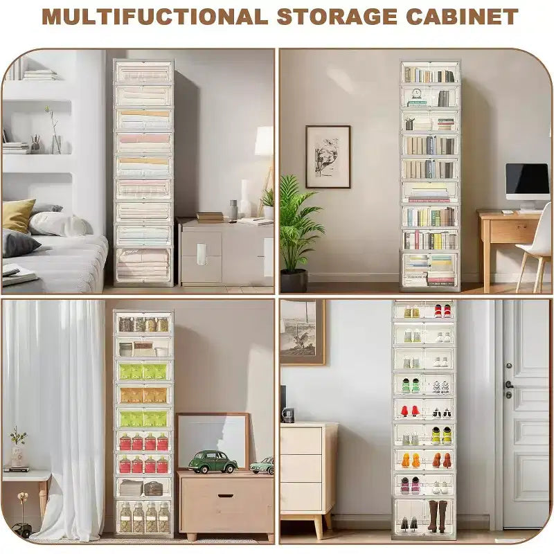 Étagère à Chaussures Pliable 6/9 Niveaux – Meuble de Rangement Empilable avec Portes Magnétiques Transparentes, Portable pour Placard, Entrée et Salon