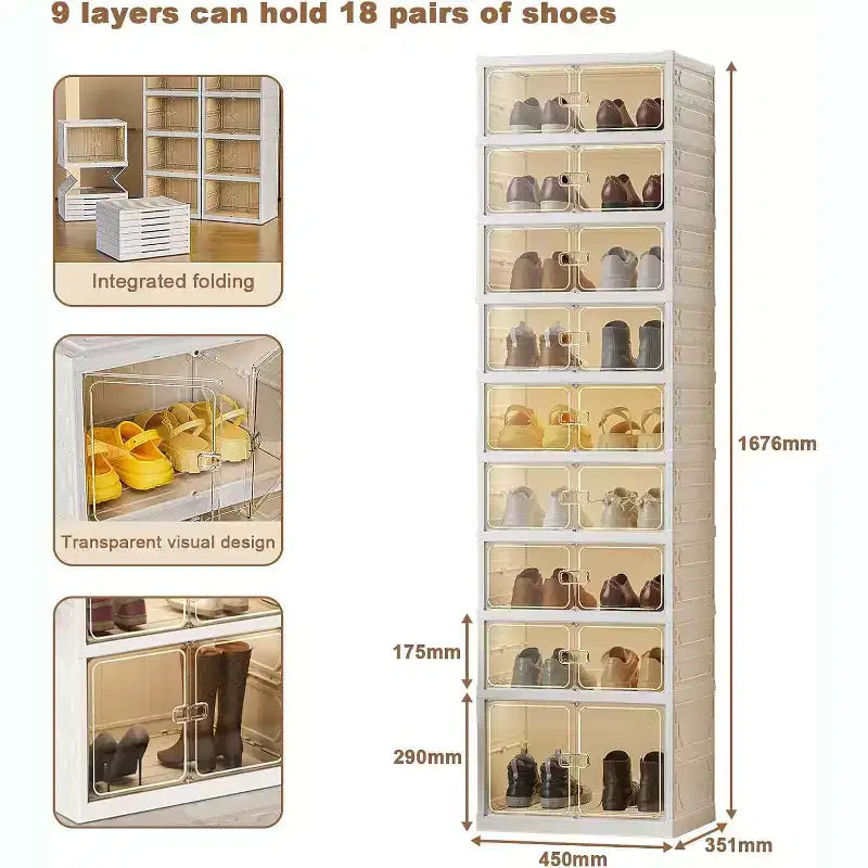 Étagère à Chaussures Pliable 6/9 Niveaux – Meuble de Rangement Empilable avec Portes Magnétiques Transparentes, Portable pour Placard, Entrée et Salon