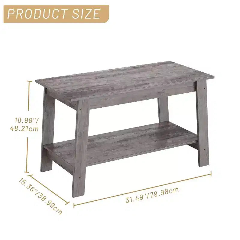 Table basse à 2 niveaux pour salon, table basse avec étagère de rangement, table basse rectangulaire, table basse de ferme en bois, gris