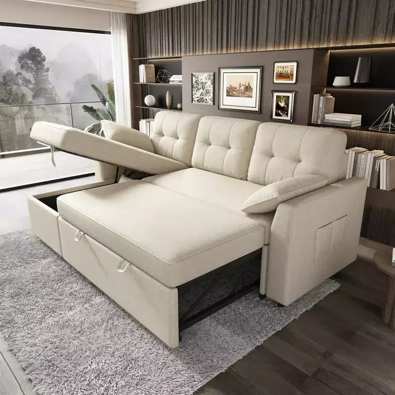 AMERLIFE Sectional Sofa with Double Storage Chaise,Reversible Pull Out Couch for Living Room