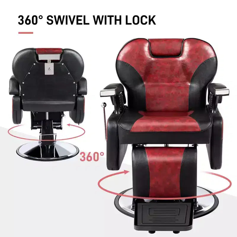 Fauteuil de barbier inclinable hydraulique robuste de style classique noir et blanc