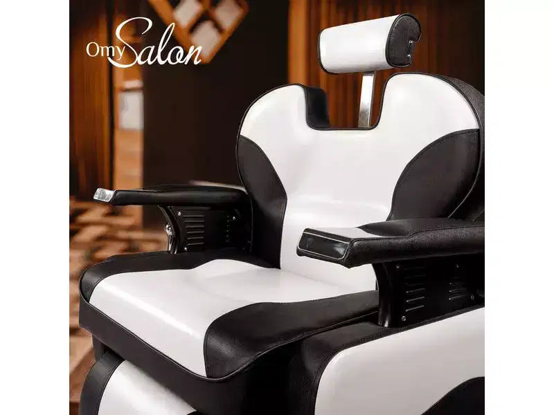 Fauteuil de barbier inclinable hydraulique robuste de style classique noir et blanc