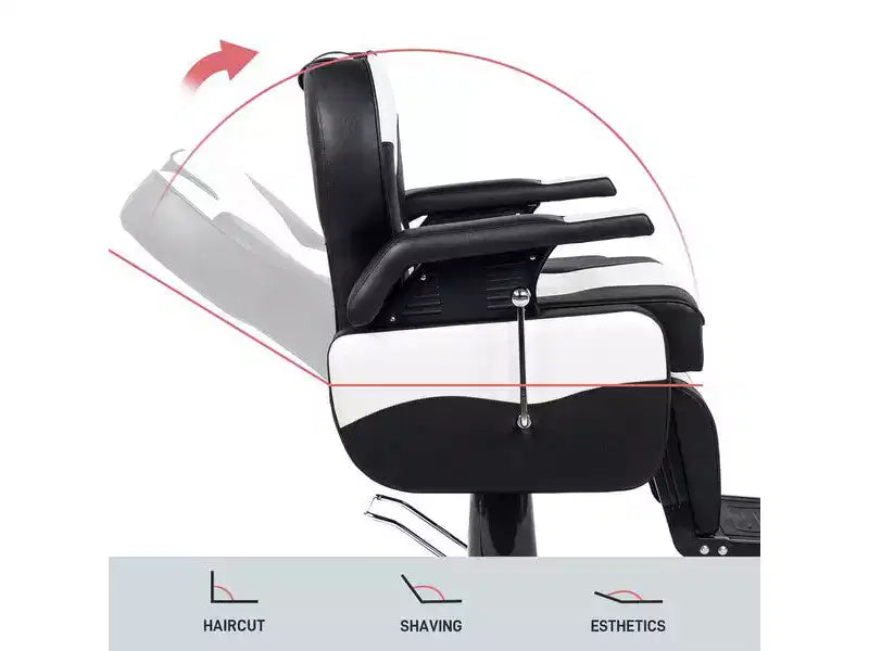 Fauteuil de barbier inclinable hydraulique robuste de style classique noir et blanc