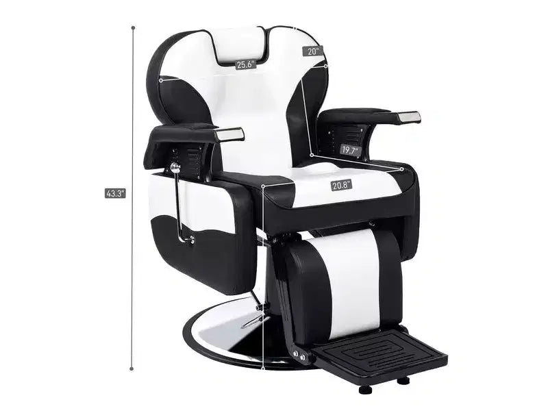 Fauteuil de barbier inclinable hydraulique robuste de style classique noir et blanc