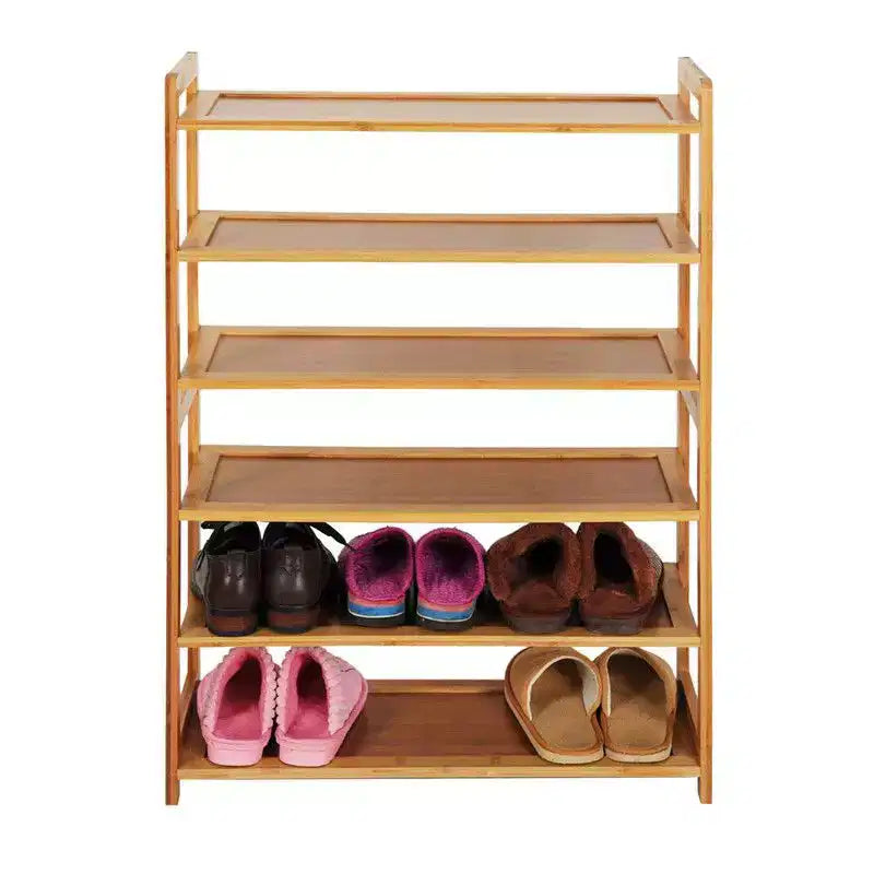 Meuble à chaussures en bambou marron à 6 niveaux de 68 cm de largeur