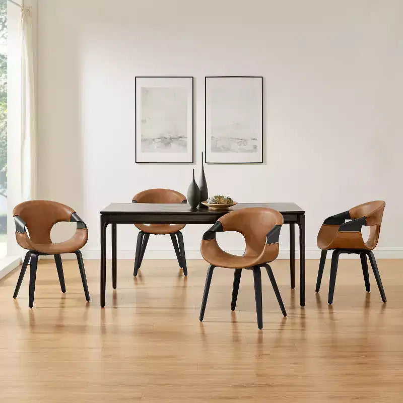 Chaise de salle à manger en similicuir et bois courbé