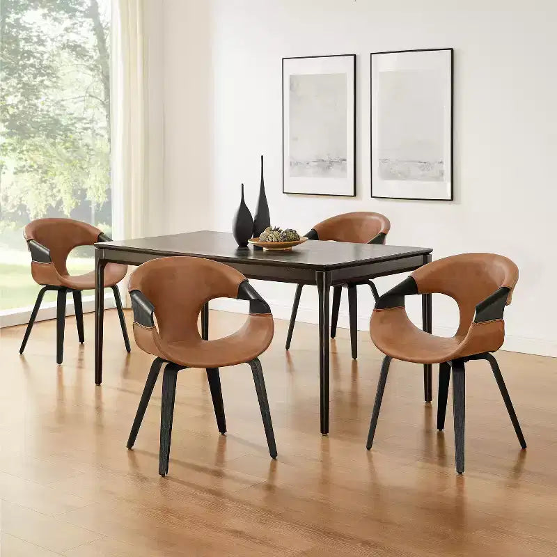 Chaise de salle à manger en similicuir et bois courbé