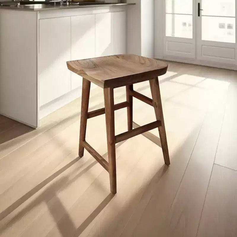 Tabouret de comptoir sans dossier en bois d'acacia fait main, hauteur 24 pouces