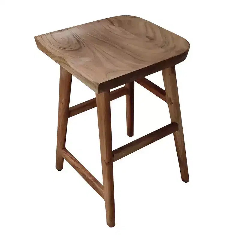 Tabouret de comptoir sans dossier en bois d'acacia fait main, hauteur 24 pouces