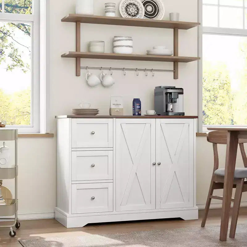 Buffet avec rangement, buffet avec portes, meuble de bar à café en bois avec 3 tiroirs, meuble de rangement pour la cuisine, la salle à manger, le salon