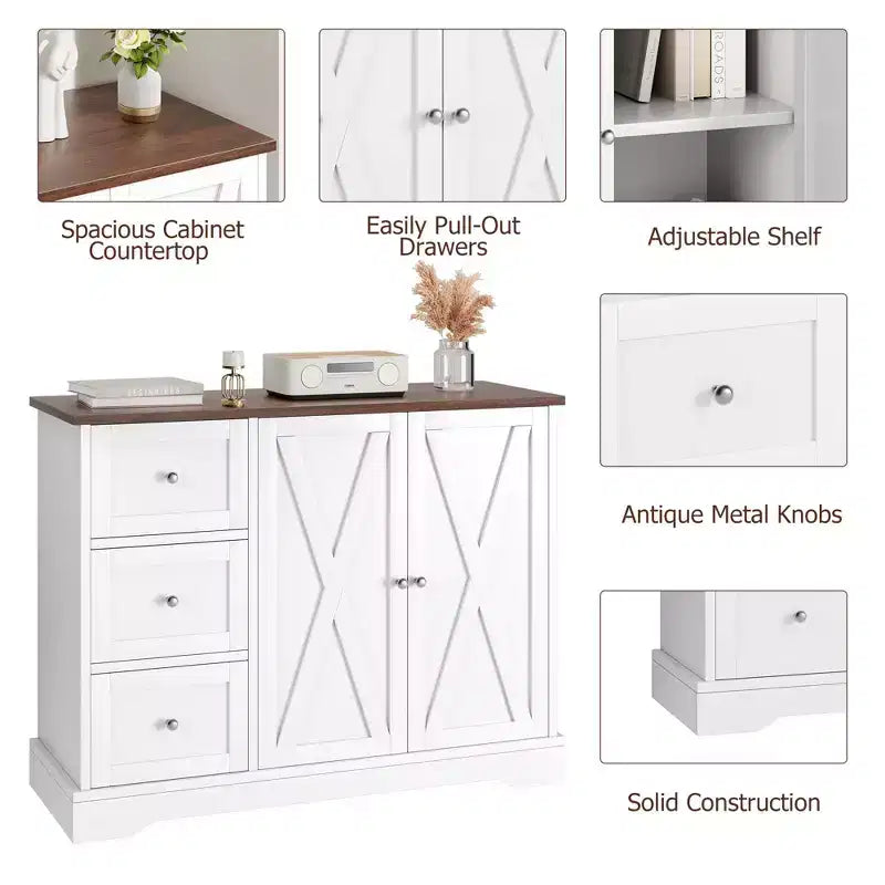 Buffet avec rangement, buffet avec portes, meuble de bar à café en bois avec 3 tiroirs, meuble de rangement pour la cuisine, la salle à manger, le salon