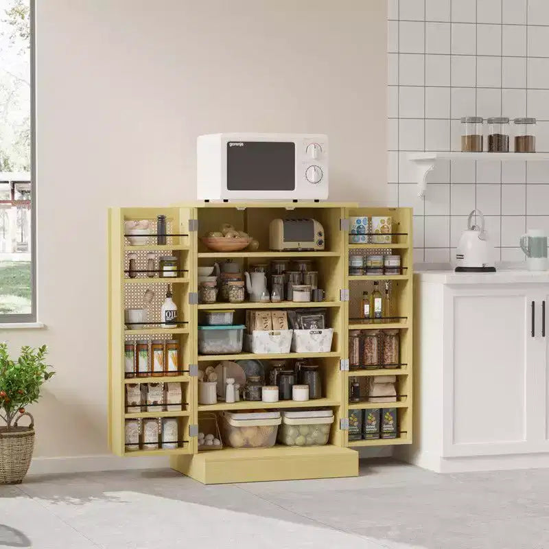 Karl Home Rattan Kitchen Storage Cabinet With 2 Doors And Adjustable Shelves Pantry Cabinet