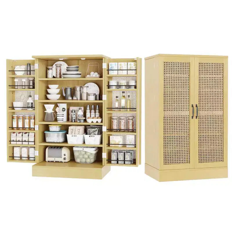 Meuble de rangement de cuisine en rotin avec 2 portes et étagères réglables Meuble de garde-manger