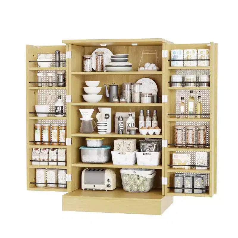 Meuble de rangement de cuisine en rotin avec 2 portes et étagères réglables Meuble de garde-manger