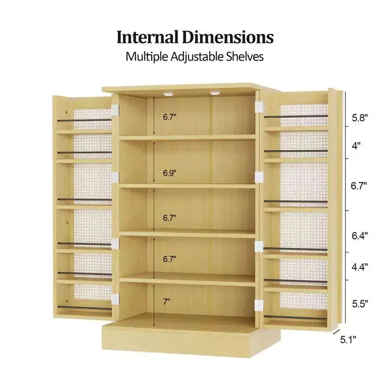 Meuble de rangement de cuisine en rotin avec 2 portes et étagères réglables Meuble de garde-manger