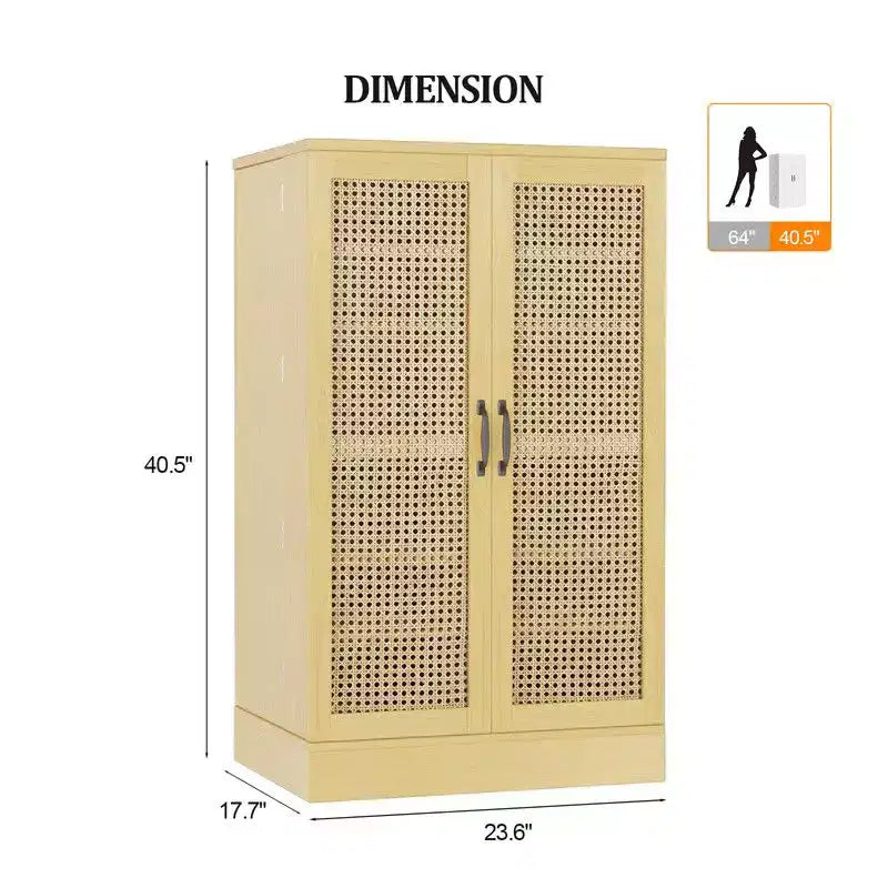 Meuble de rangement de cuisine en rotin avec 2 portes et étagères réglables Meuble de garde-manger
