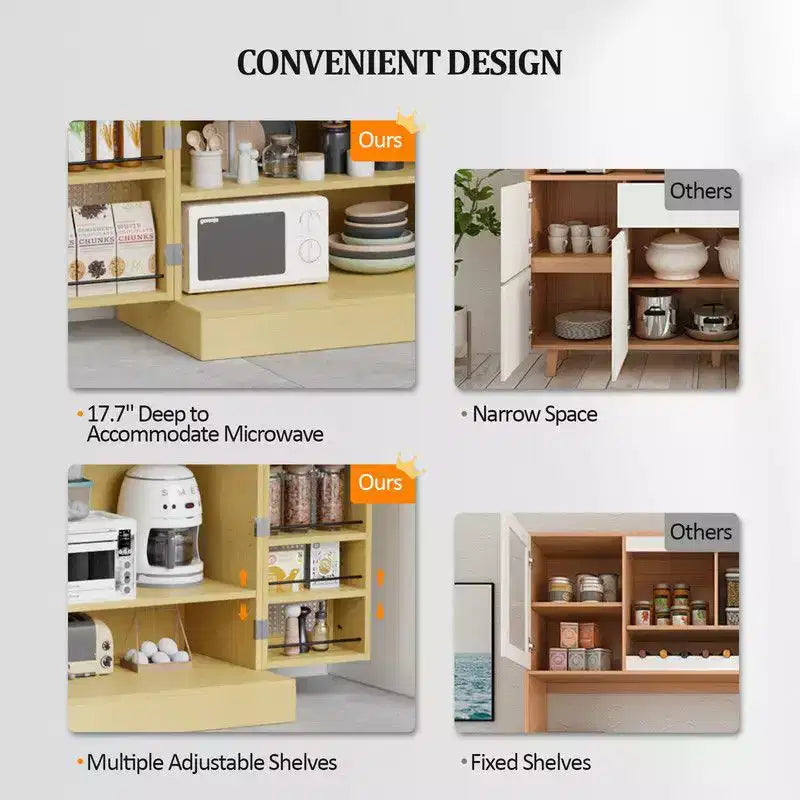 Meuble de rangement de cuisine en rotin avec 2 portes et étagères réglables Meuble de garde-manger