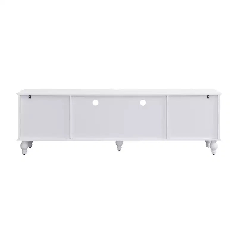 Meuble TV moderne avec compartiment ouvert, 2 tiroirs, 2 placards et 5 pieds solides pour salon, blanc
