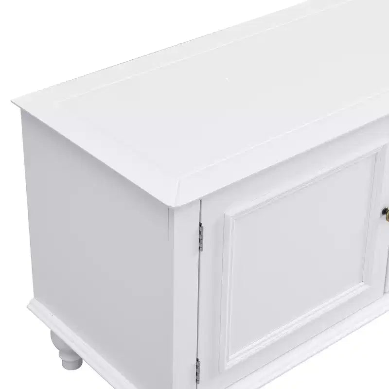 Meuble TV moderne avec compartiment ouvert, 2 tiroirs, 2 placards et 5 pieds solides pour salon, blanc