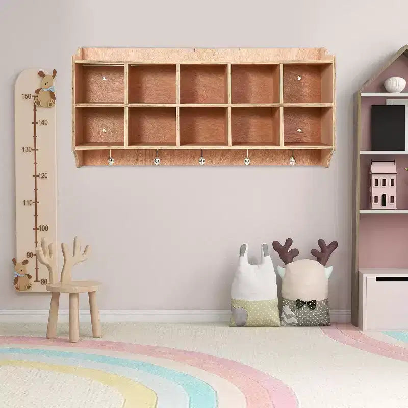 GustoWave 10 Cubbies Storage Organizer with Hooks and Shelf for Kids Toys