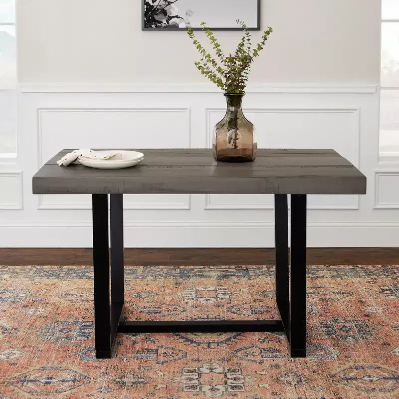 Table à manger moderne en bois massif et métal, style industriel et rustique, 4-6 places, idéale pour la cuisine ou la salle à manger