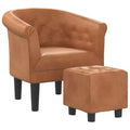 vidaXL Brown Faux Leather Tub Chair with Footstool - Modern Seating for Living Room, Bedroom & Home Office