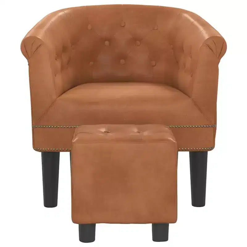 Fauteuil baquet en similicuir marron avec pouf – Siège moderne pour salon, chambre et bureau à domicile