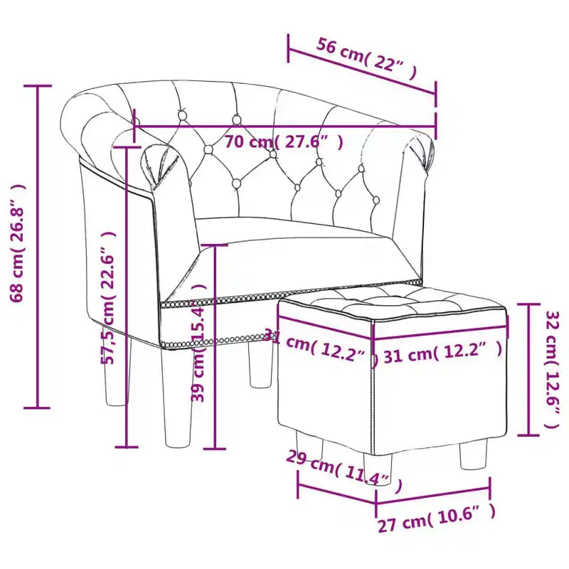 Fauteuil baquet en similicuir marron avec pouf – Siège moderne pour salon, chambre et bureau à domicile
