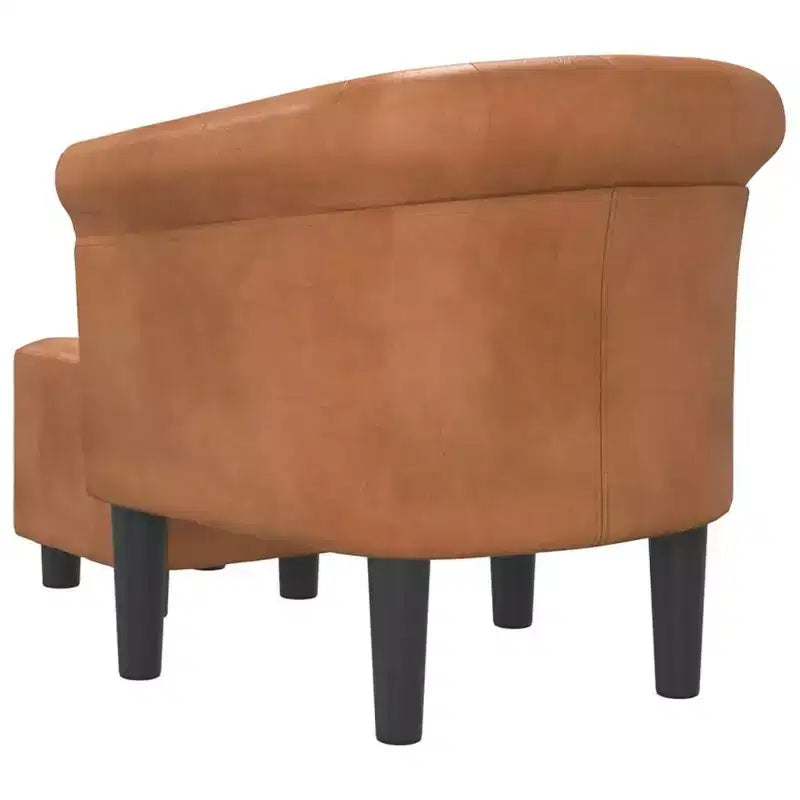 Fauteuil baquet en similicuir marron avec pouf – Siège moderne pour salon, chambre et bureau à domicile